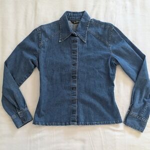 VTG Y2K A Gold E Denim Long Sleeve Snap Up Shirt Women's Sz S Western